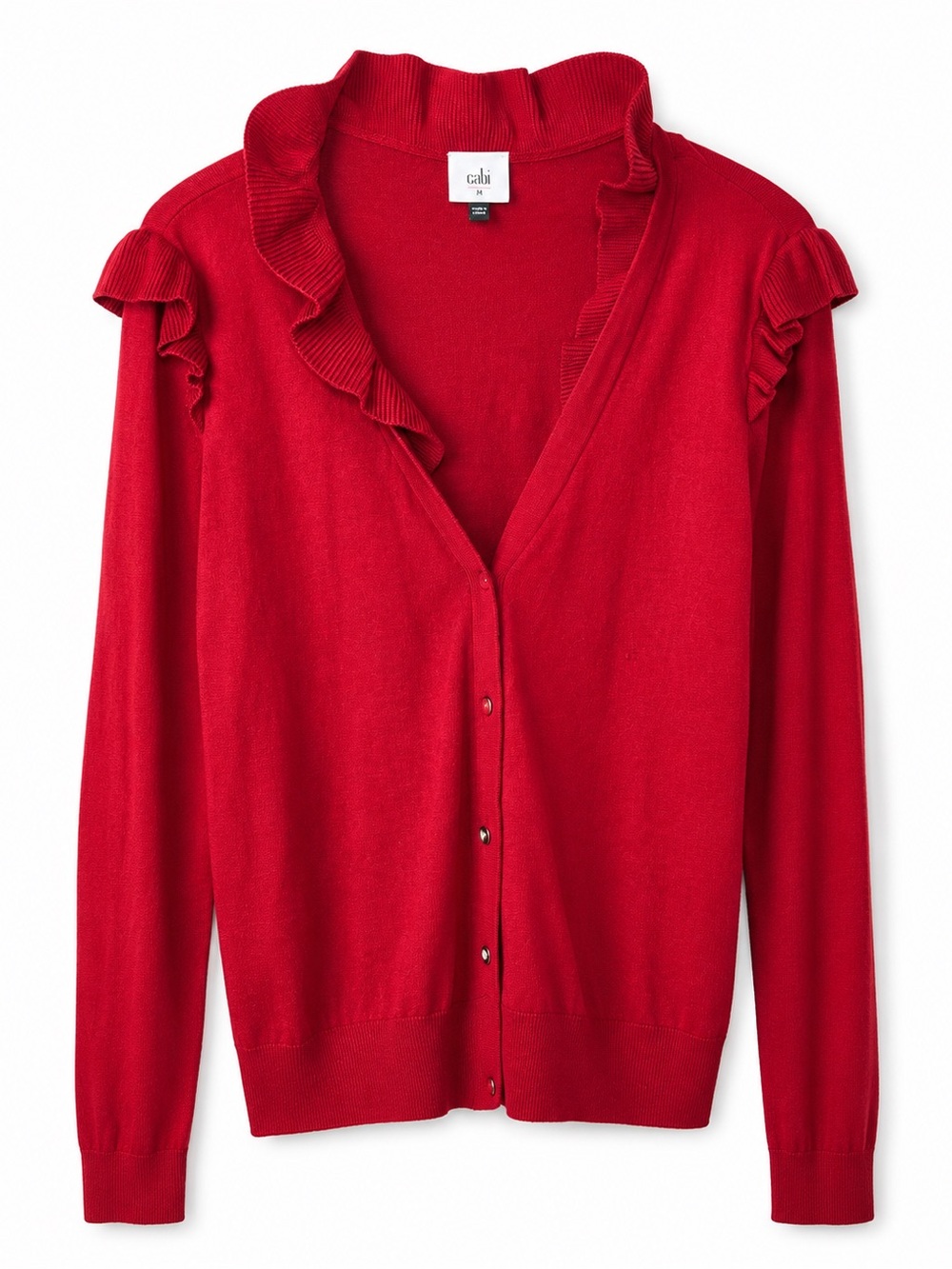 CAbi Red Ruffle Collar Cardigan
